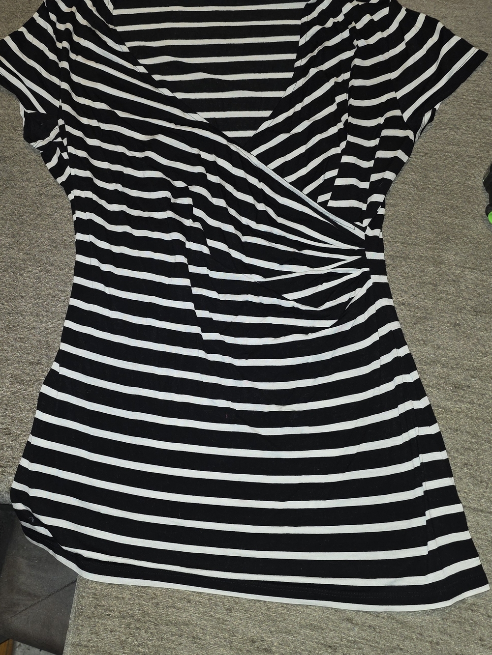 Ann Taylor Black and White Striped Faux Wrap Top XL